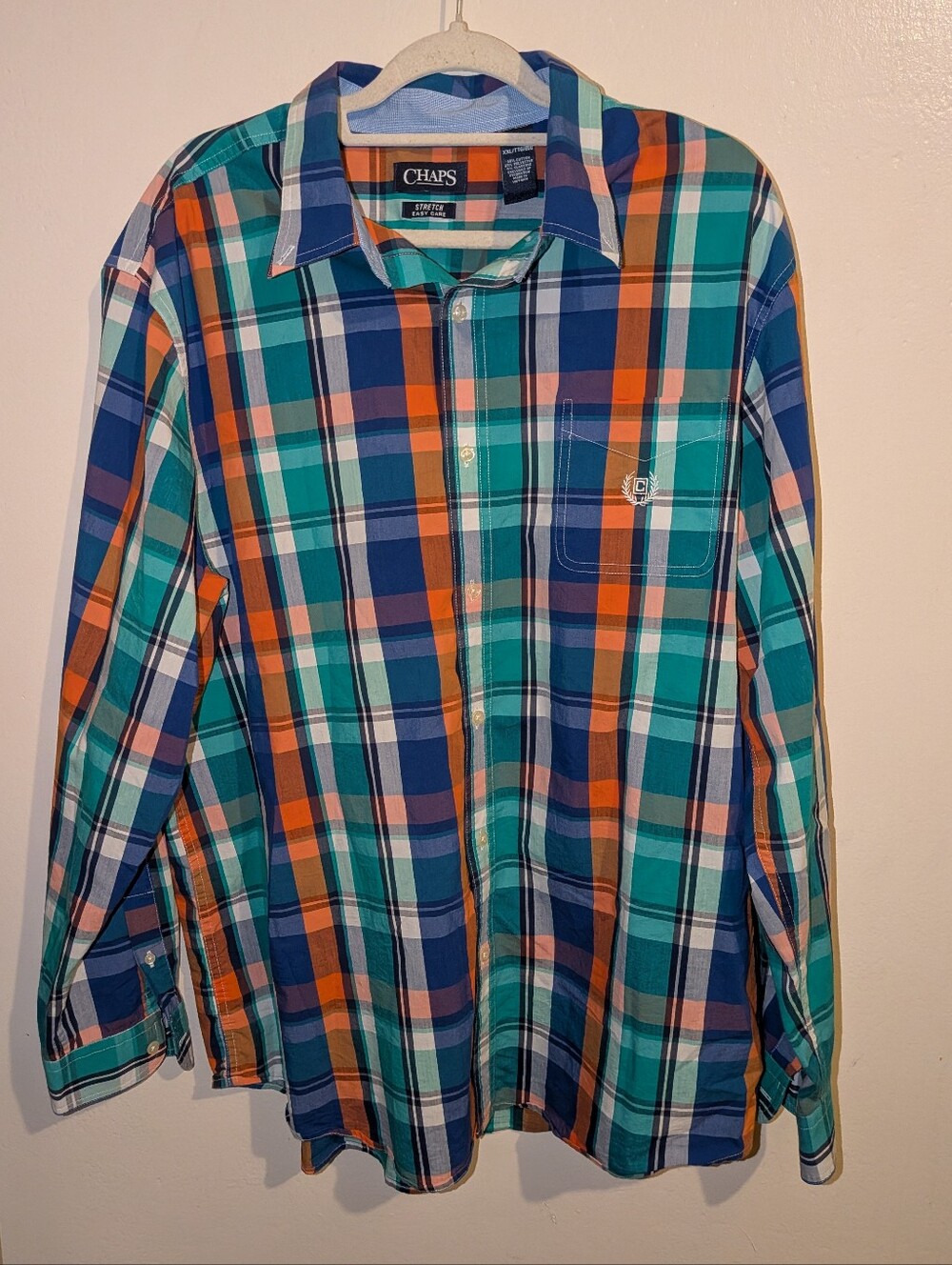Chaps Teal, Navy & Orange Plaid Long-Sleeve Button-Down Shirt Size XXL